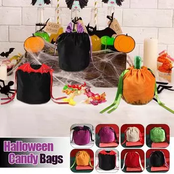 6 шт. бархатный мешок для конфет на Хэллоуин милые ушки летучей мыши упаковка конфет сумки для угощения или гадости подарочные пакеты для декора вечеринки мешочек для конфет на шнурке 13x15cm