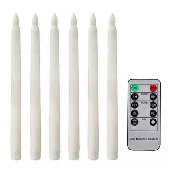 6 шт. беспламенных мерцающих свечей с 10-кнопочным пультом дистанционного управления на батарейках, светодиодный теплый свет, рождественский декор для дома и свадьбы