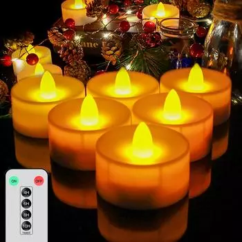 6 шт. бездымных свечей с дистанционным управлением, мерцающие беспламенные светодиодные свечи, электронные свечи, чайные свечи для Рождества, свадьбы