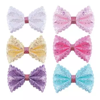6 шт. Блестящие банты для волос, сверкающие заколки для волос, разноцветные зажимы-аллигаторы, заколки для волос для маленьких девочек, подростков, малышей, аксессуары для волос