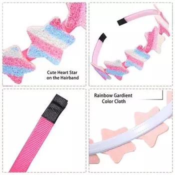 6 шт. блестящие повязки на голову для девочек в форме сердца, радужная звезда, повязка на голову для детей, аксессуары для волос для девочек, головные уборы, аксессуары для волос