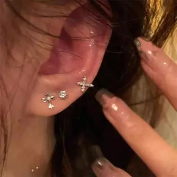 6 шт. блестящие серьги-гвоздики с крестом и цирконием для женщин и девочек, серьги-звезды 6Pcs