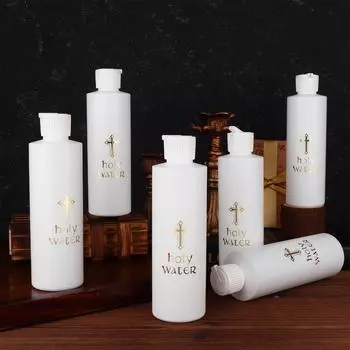 6 шт. Большие бутылки для святой воды 250 мл Пустой контейнер с золотым крестом Пластиковая бутылка для святой воды для компактного католического 6pcs белый