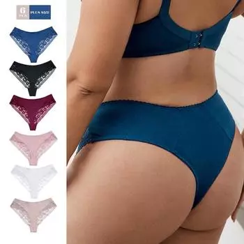 6 шт. больших размеров, сексуальные кружевные трусики-стринги для женщин, кружевная волнистая отделка, эластичные дерзкие трусики 0Xl-5Xl 0XL разноцветный