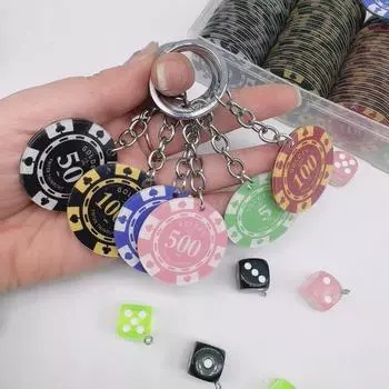 6 шт. брелок для ключей в виде покера, украшение для сумки, подвеска, полированное металлическое кольцо, легкий акриловый брелок, подвеска, аксессуар для любителей покера Sets
