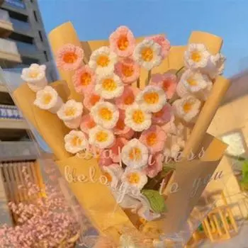 6 шт. букет из 40 см искусственных ландышей, вязаные вручную цветы, вязаные крючком цветочные композиции для домашнего декора свадебного стола 6 Pcs розовый