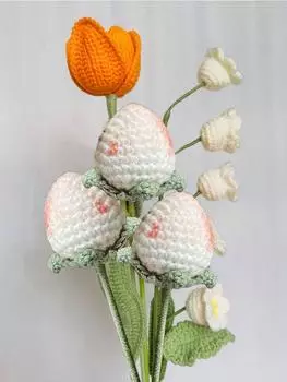 6 шт. букет из клубничных цветов, связанных крючком, букет ручной вязки, искусственный шерстяной цветок на День святого Валентина, День матери, День рождения, свадьбу, домашний декор белый