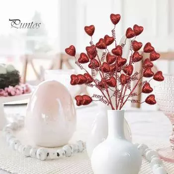 6 шт. Букет в форме сердца с блестками из пенопласта, красные, розовые ветки в форме сердца для украшения годовщины свадьбы на День святого Валентина 6pcs красный