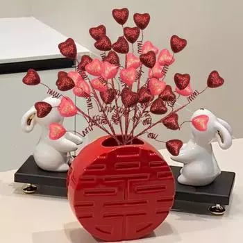 6 шт. Букет в форме сердца с блестками из пенопласта, красные, розовые ветки в форме сердца для украшения годовщины свадьбы на День святого Валентина 6pcs