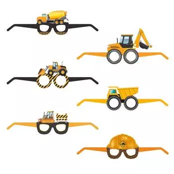 6 шт. бумажные очки для строительства фотобудки реквизит мальчик экскаватор грузовик трактор строительство день рождения декор A