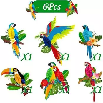 6 шт. бумажных фигурок в виде попугаев, сот, подвесок, тропических птиц, праздничных украшений, гавайских праздничных принадлежностей для бара Tiki Bar Luau, декора для вечеринок в тропическом лесу разноцветный