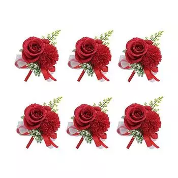 6 шт. бутоньерки с розами для мужчин, свадебные цветы с булавками, бутоньерка для жениха и жениха для свадебной церемонии, годовщины
