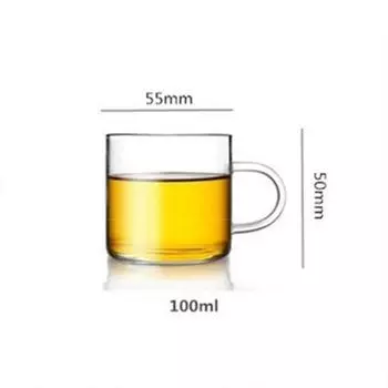 6 шт. Чайная чашка с ручкой 100 мл Маленькая емкость Высокотемпературная Высокоборосиликатное стекло Прямая ручка Бокалы для вина и воды 6pcs