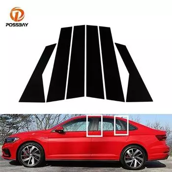 6 шт., черные стойки для окон автомобиля, дверные молдинги, накладки, наклейки, аксессуары для внешнего украшения автомобиля для VW Jetta 2019-2021