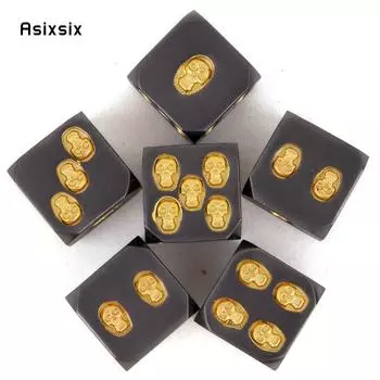 6 шт., черные, желтые металлические кубики с черепом, набор твердых металлических многогранных кубиков, подходящие для ролевой игры, настольной игры, карточной игры разноцветный