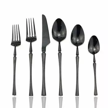 6 шт., черный набор столовых приборов в стиле ретро, столовая посуда из нержавеющей стали, наборы столового серебра, обеденный нож, вилка, совок