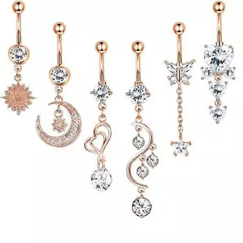 6 шт. циркон луна сердце пирсинг пупка кольцо украшения для тела серебряный