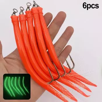 6 шт. CodfishFishing Eel Tube Jig bait shank offset Hook Barbed Octopus Hook 6/0 зелёный