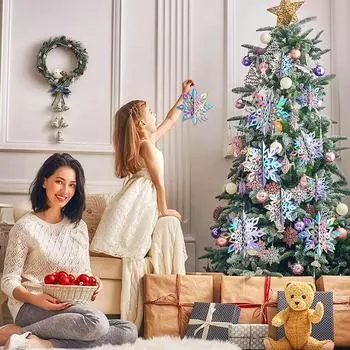 6 шт. Цветочная гирлянда Баннеры для дома Новогодние украшения Рождественские зимние подвесные снежинки серебряный