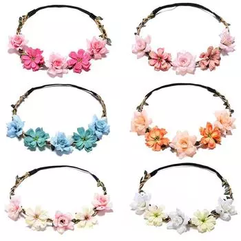 6 шт. Цветочные повязки на голову для невесты Цветочная корона Повязка на голову для девочки Цветочный венок Эластичные аксессуары для волос Assorted Color