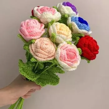 6 шт. Цветы ручной работы, вязаные крючком, розы, цветы, вязаные крючком, искусственные цветы, вязаный домашний декор, тканый подарок на день рождения, валентинки, мама 6 Pcs красный