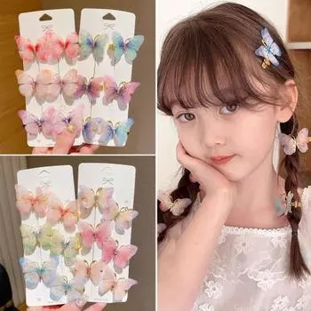 6 шт., декор в виде бабочек, заколка для волос со стразами, украшенная заколка для волос принцессы для девочек, заколка для волос в форме животных, аксессуары для волос A