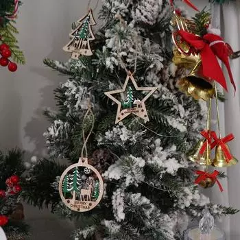 6 шт. Декоративные рождественские деревянные подвесные подвески, полые винтажные рождественские елочные подвесные украшения, подвесные деревянные красный