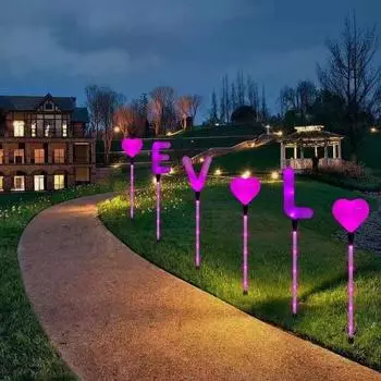 6 шт. День святого Валентина, красные гирлянды в форме сердца на солнечных батареях, LOVE, розовые, водонепроницаемые, для украшения садовой дорожки, свадебного украшения 914 6pcs in one розовый