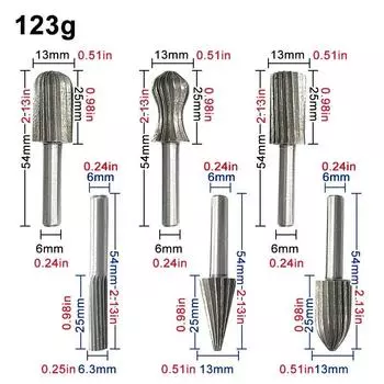 6 шт. Деревообрабатывающий вращающийся напильник, резак, фреза, электрический инструмент, набор инструментов для самостоятельной резьбы по дереву, полировки и производства