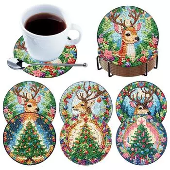 6 шт. деревянная рождественская елка и лось DIY алмазная роспись подставка для обеденного стола