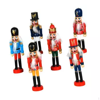 6 шт. Деревянные фигурки Щелкунчика, рождественские украшения, настольная кукольная игрушка, подвесная With White Coat