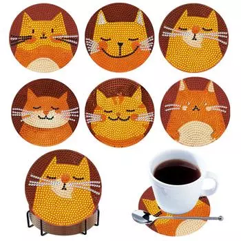 6 шт. Деревянные подставки для стаканов с цветочной росписью 5D DIY Diamond Painting для взрослых начинающих QDE