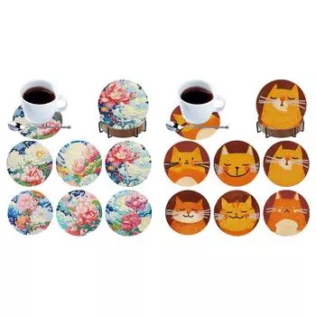 6 шт. Деревянные подставки для стаканов с цветочной росписью 5D DIY для взрослых начинающих