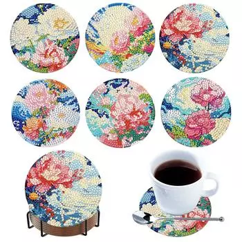 6 шт. Деревянные подставки для стаканов с цветочной росписью 5D DIY Diamond Painting для взрослых начинающих QDE