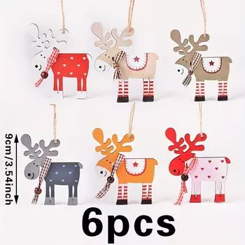 6 шт. Деревянные украшения в виде оленей для рождественской елки, праздничные украшения, не требующие питания 6pcs
