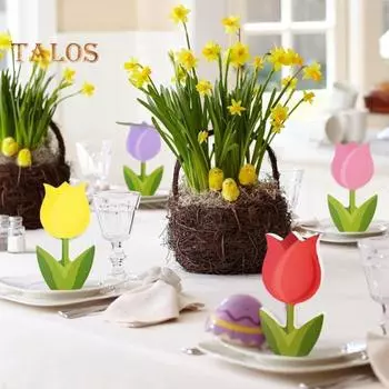 6 шт. деревянных тюльпанов, декор, деревенский набор, стоячие тюльпаны, реалистичные, яркие, цветные, гладкие края, весенние, пасхальные деревянные тюльпаны, украшения 6pcs