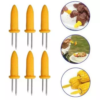 6 шт. держатели для початков кукурузы, вилки для барбекю из нержавеющей стали, нержавеющие шампуры для кукурузы в початках, ручка в форме кукурузы, портативный обеденный инструмент для пикников 6pcs