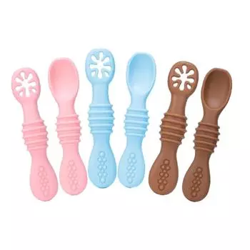 6 шт. детская ложка силиконовая мягкая без BPA гладкая на вид ложка для кормления небесно-голубая мягкая розовая коричневая