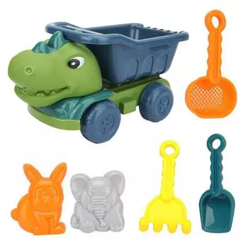 6 шт. детские пляжные игрушки динозавры с самосвалом формочки для песка лопата набор(Темно-зеленый)