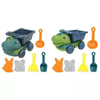 6 шт. детские пляжные игрушки динозавры с самосвалом формочки для песка лопата набор(Темно-зеленый)