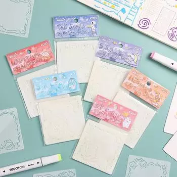 6 шт. Детские трафареты с рисунком животных из мультфильмов, шаблон для рисования, тетрадь, граффити, школьные принадлежности для школьников