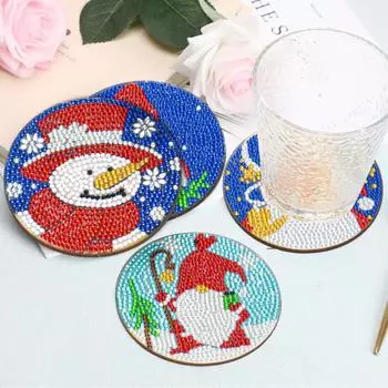 6 шт. DIY алмазная живопись набор подставок Снеговик Санта-Клаус Рождественская тематическая 5D алмазная живопись подставка для посуды красный