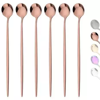6 шт. Длинная ручка ложка для льда кофе чай ложка для размешивания нержавеющая сталь розовое золото столовые приборы набор столовых приборов для кухни столовый набор
