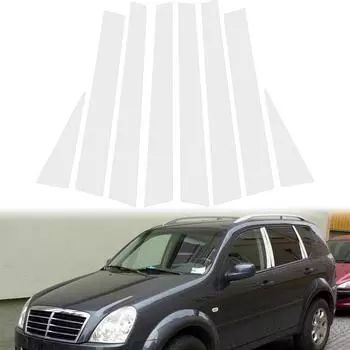 6 шт. для SsangYong Rexton 2002-2017 Накладки на стойки, Молдинги окон автомобиля, Накладки на стойки B/C, Серебристые аксессуары