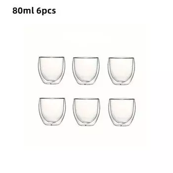 6 шт. Двойные стеклянные термокружки для эспрессо 80/150/250/350/450 мл, термокружка для чая/сока/молока, латте as picture