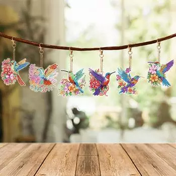 6 шт. двухсторонняя клетка для птиц Efl с алмазной росписью, брелок с подвеской, брелок с алмазной росписью для дня рождения, домашнего декора для вечеринки