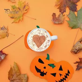 6 шт. фетровых подставок в виде тыквы, коврики для напитков на Хэллоуин, нескользящие термостойкие подставки для чашек для дома, кухни, офиса, праздничного стола, декора 1 Set