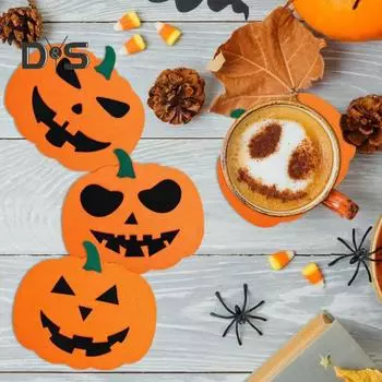 6 шт. фетровых подставок в виде тыквы, коврики для напитков на Хэллоуин, нескользящие термостойкие подставки для чашек для дома, кухни, офиса, праздничного стола, декора 1 Set