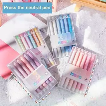6 шт. фирменные гелевые ручки с черными чернилами, наконечник 0,5 мм, пресс, милые гелевые ручки для пресса, канцелярские товары, канцелярские товары розовый