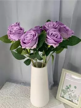 6 шт. фланелевых роз искусственные розы цветы открытый букет искусственные розы искусственные цветы для свадьбы домашний стол гостиная декор свадебный букет белый